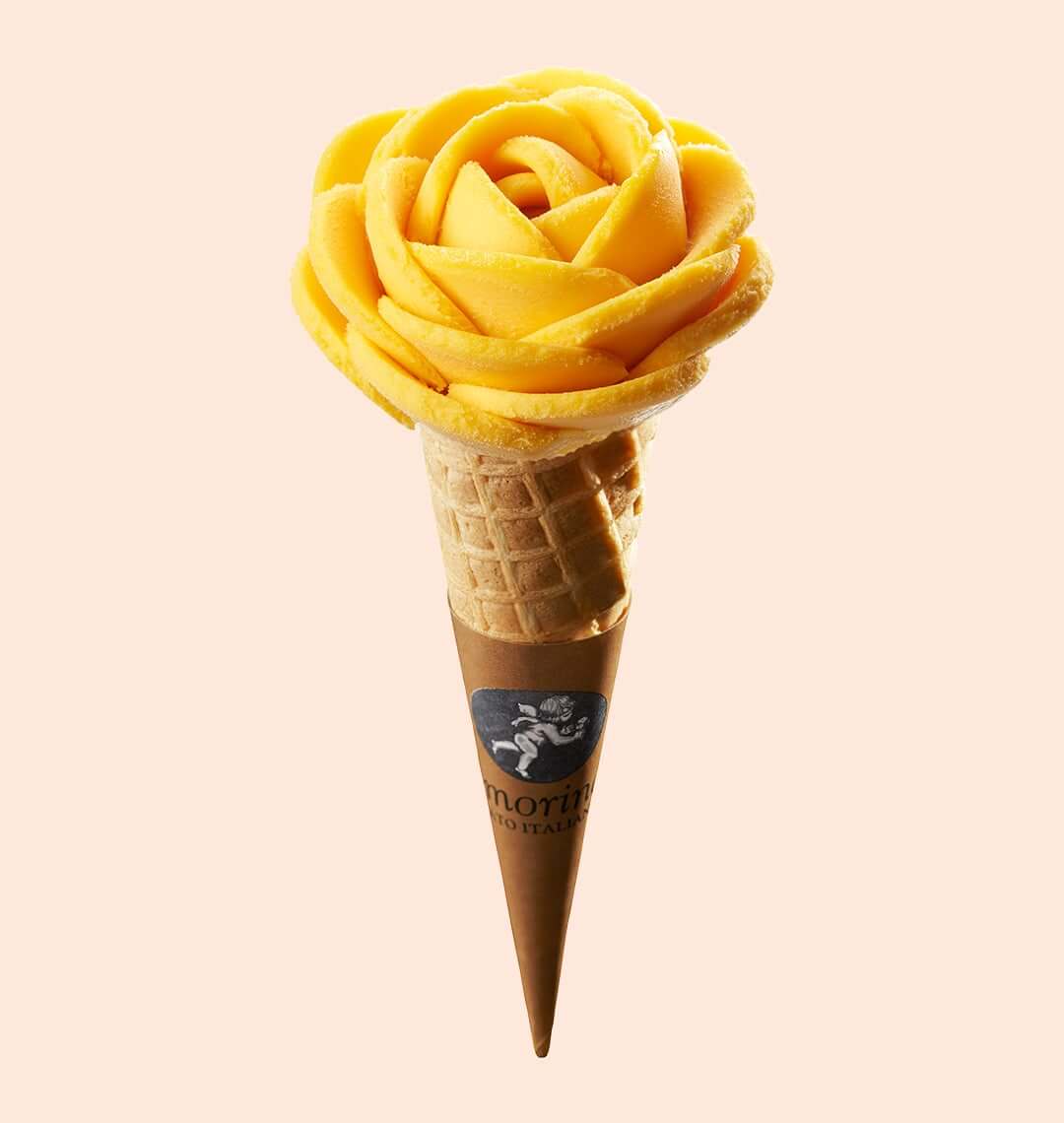 Ice cream cone, alphonso mango flavor from india